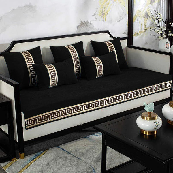 Luxury Velvet Sofa Cover With Cushion Covers Black eposh.pk